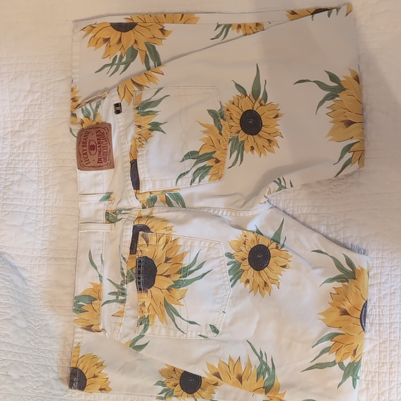 Cropped Lucky Brand Dungarees by Gene Montesano Vintage Sunflowers Size 2 - Picture 4 of 9